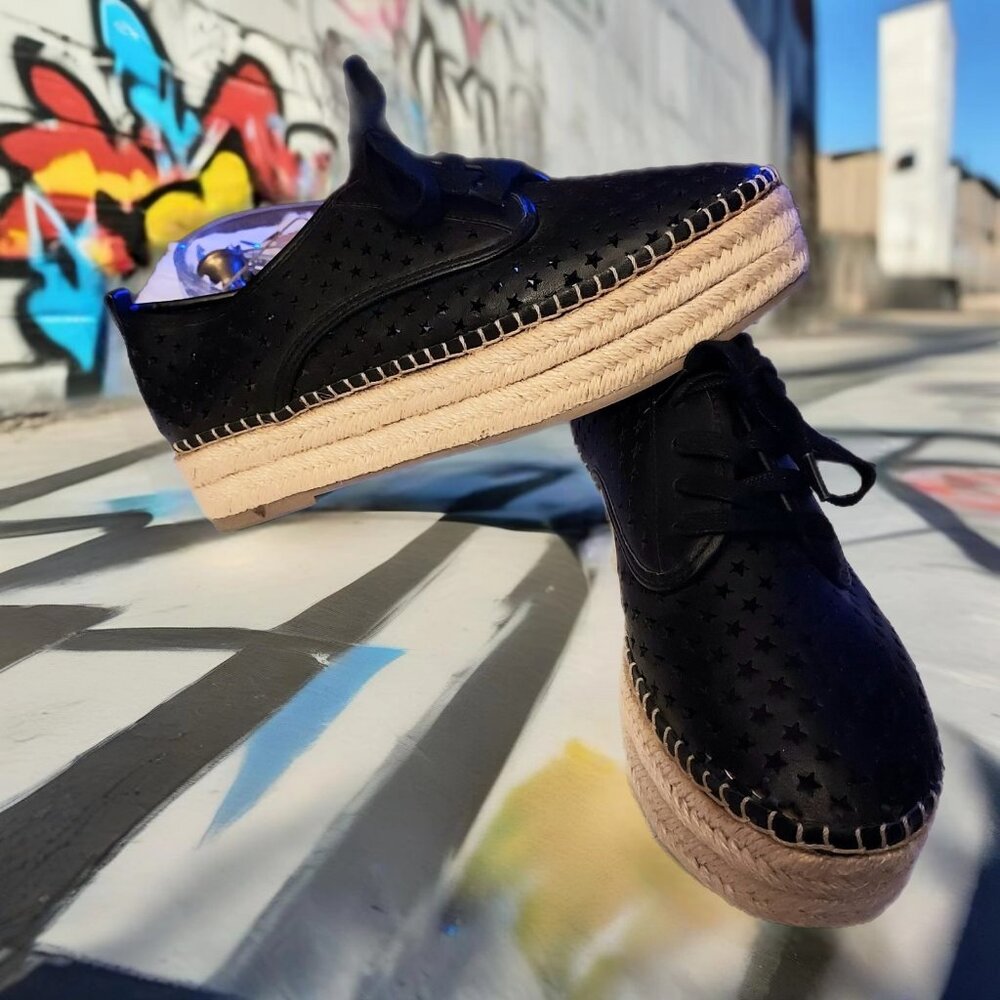 Steve Madden Shadow Laceup Leather Espadrilles 2" Plateform Star Cutout Summer